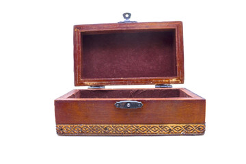 Wooden box on white isolated background