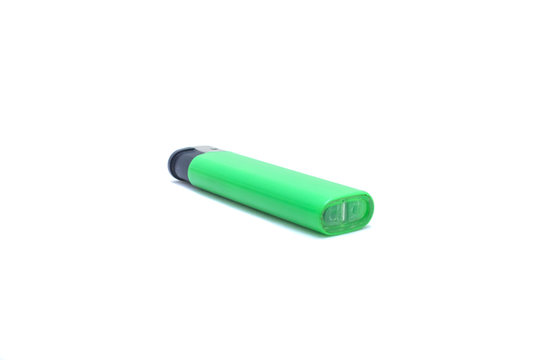 Green lighter on a white isolated background