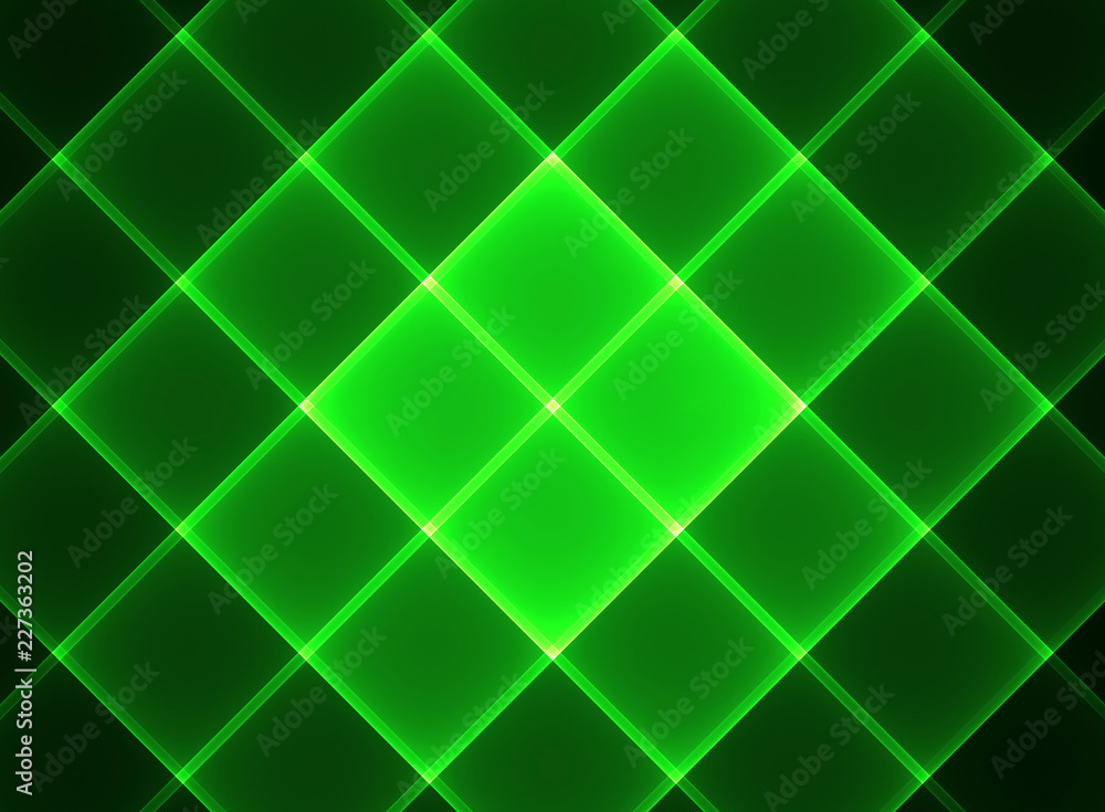 Poster Techno-background. Green squares on a black background