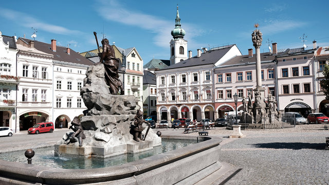 an ancient fountain on the square of Trutnov - CZ