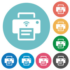 Wireless printer flat round icons