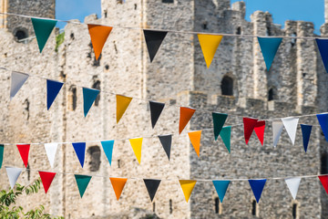 Colorful flags fluttering in the wind