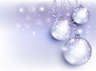 Obraz na płótnie Canvas Christmas balls and snow flake background blue white silver vector