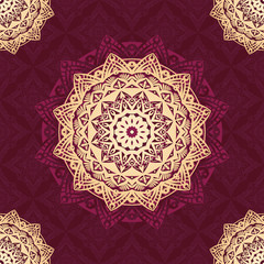 Vector mandala pattern design background with red and gold color for wallpaper, background, texture, fabric, textile, etc