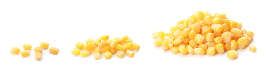 Foto op Plexiglas Set with sweet corn kernels on white background © New Africa