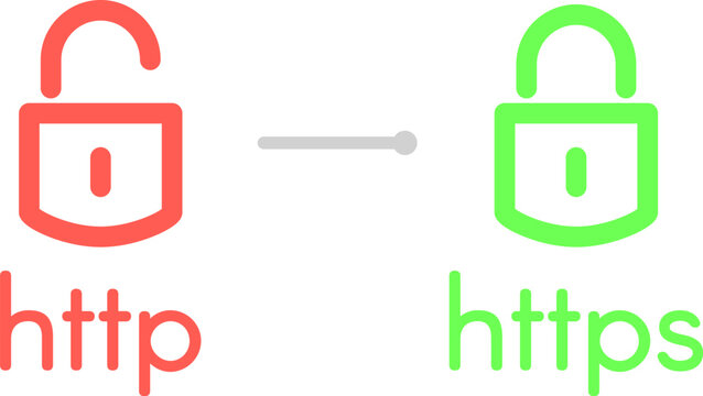 Http and https security certificates vector illustration. Web browser protocols isolated icons