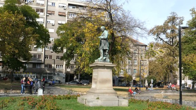 People at Studentski Park (Academic Park) famous park in Studentski Trg (Students Square). Built in 1927 on the place of Grand Market by architect Kovalevski. Belgrade 21 October 2017