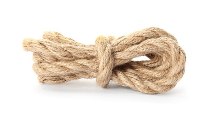 Bundle of hemp rope on white background