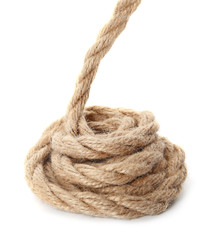 Hemp rope on white background. Organic material