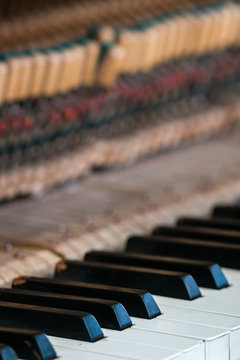 Close up of keys of an old vintage piano