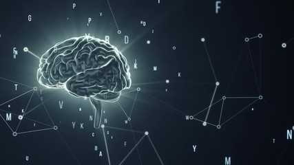 Animation of rotation human brain with flying data around. Animation of seamless loop. - Powered by Adobe
