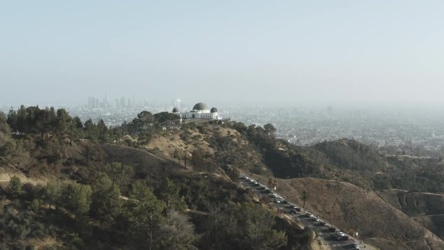 Aerial view of the Griffith Observatory with Downtown Los Angeles in the Background