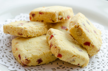 closeup of biscuits on dollie in a plage
