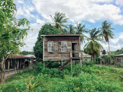 Wooden house on stills in Guyana.