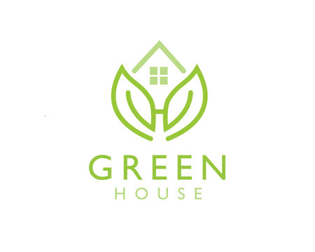 Green House, Leaf House, H initial Logo Design Inspiration