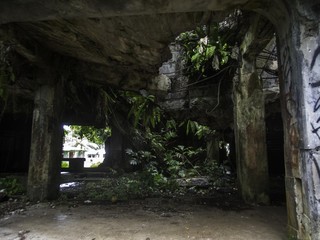 Remains of a World War II Japanese military command centre on Eten Island in Chuuk State (formerly Truk Lagoon), Micronesia
