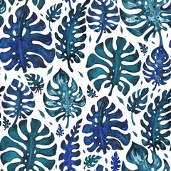 Exotic tropical seamless pattern. Watercolor hand drawn illustration. Hand painted Tropic illustration
