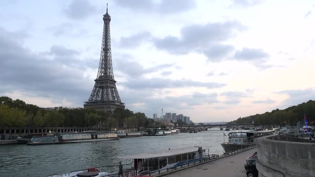 Time lapse of Eiffel Tower By River at sunset