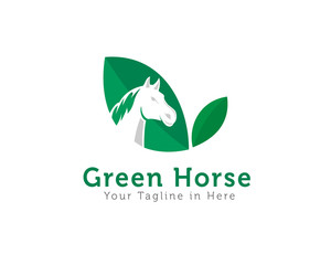 Green leaf horse logo, negative horse on leaf logo