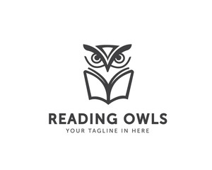 Obraz premium line art Owl book logo design, college owl book logo