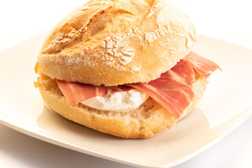 cured ham with fresh cheese sandwich