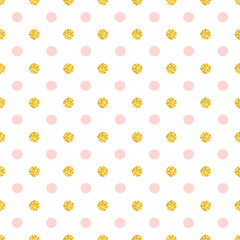 Gold glitter and pink polka dots seamless pattern.  © NikaMooni