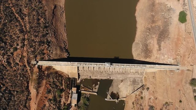 Aerial footage over the very dry Clanwilliam dam, in the Olifantsriver in the drought stricken Western Cape of South Africa