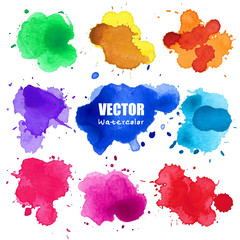 Set of splash watercolor, Splash watercolor spray texture isolated on white background. Vector illustration.