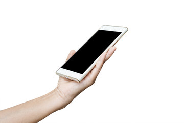smartphone in one hand  isolated on white background with clipping path
