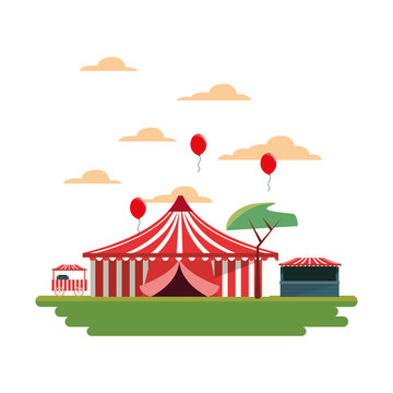 circus big tent and balloons in the field carnival