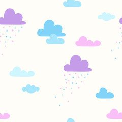 seamless pattern with cartoon clouds and rain