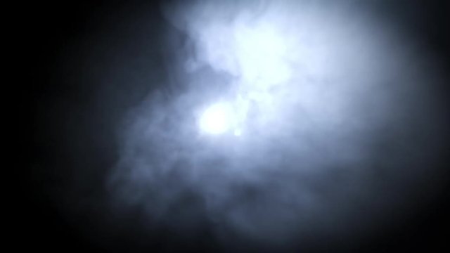Backlit scene with white smoky haze, isolated black background.