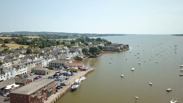 Flying Over Sunny Boats on the River Exe, Topsham, Exeter, Devon - 4K Aerial Footage