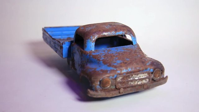 Old and Rusty Vintage Soviet Era Metal Tinplate Toy Truck Without Wheels