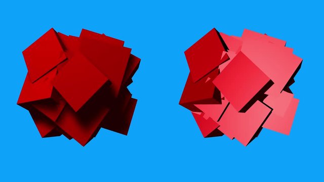 Undulating, rotating, dense glob of large cubes. Seamless loop. Directional and ambient lighting versions. Transparency mask included.