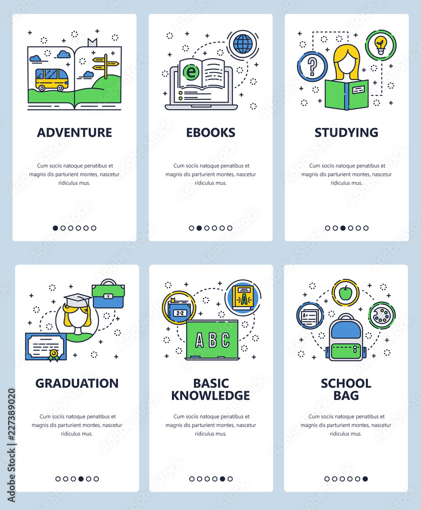 Poster vector line art web and mobile app template set