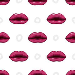 Seamless pattern purple lips on white background