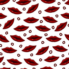 Seamless pattern red lips on white background