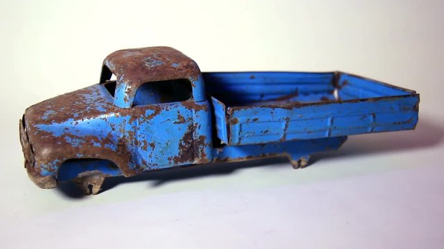 Old and Rusty Vintage Soviet Era Metal Tinplate Toy Truck Without Wheels
