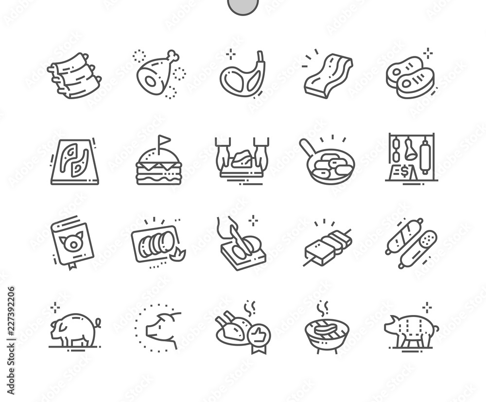 Poster pork well-crafted pixel perfect vector thin line icons 30 2x grid for web graphics and apps. simple 