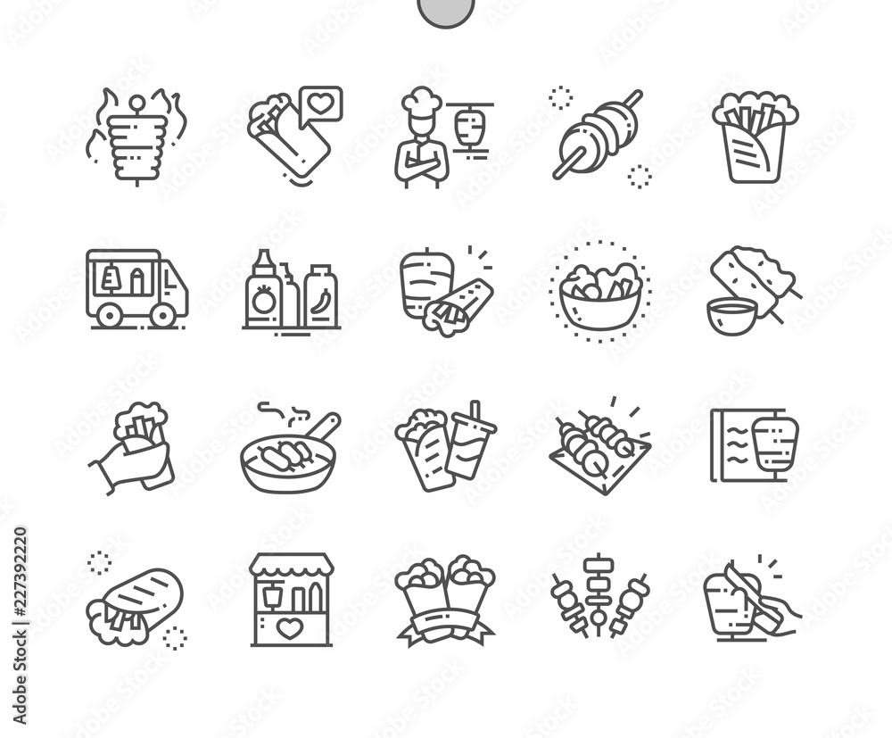 Poster kebabs well-crafted pixel perfect vector thin line icons 30 2x grid for web graphics and apps. simpl