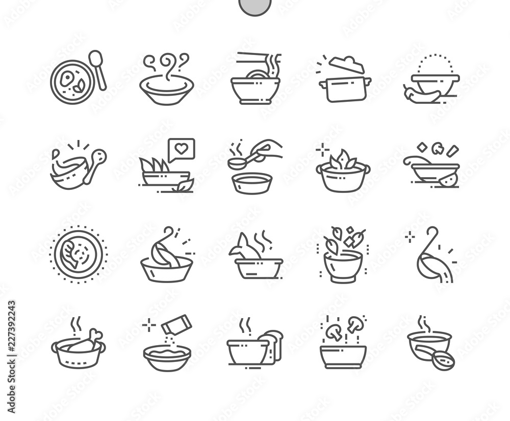 Poster soup well-crafted pixel perfect vector thin line icons 30 2x grid for web graphics and apps. simple 