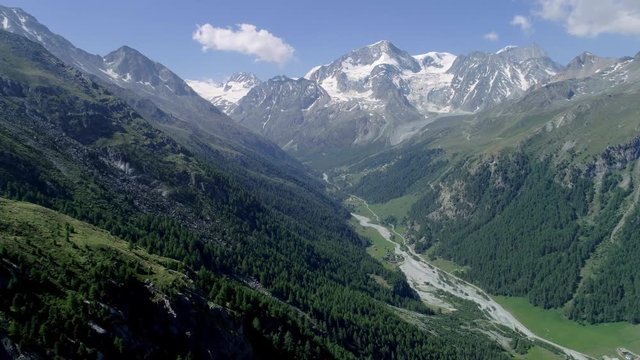 Aerial shot over Arolla valley, Valais Switzerland