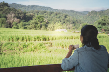 drinking hot tea in nature