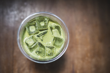 glass of iced milk green tea