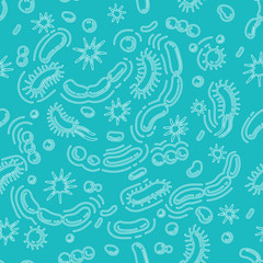 Probiotics vector illustration doodles. Drawing of bacteria. Seamless pattern