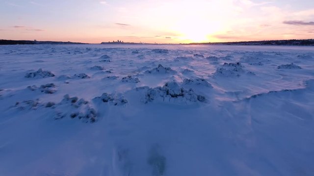 Some blocks emerging on the St. Lawrence River in Canada.