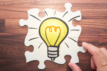 Idea creation concept. Solving problem with creative and innovative combination. Solving lightbulb...