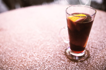 mulled wine on the table late in the evening