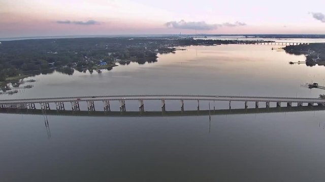 Closeup Of The Churchland Bridge In Portsmouth VA In The Very Early Morning.